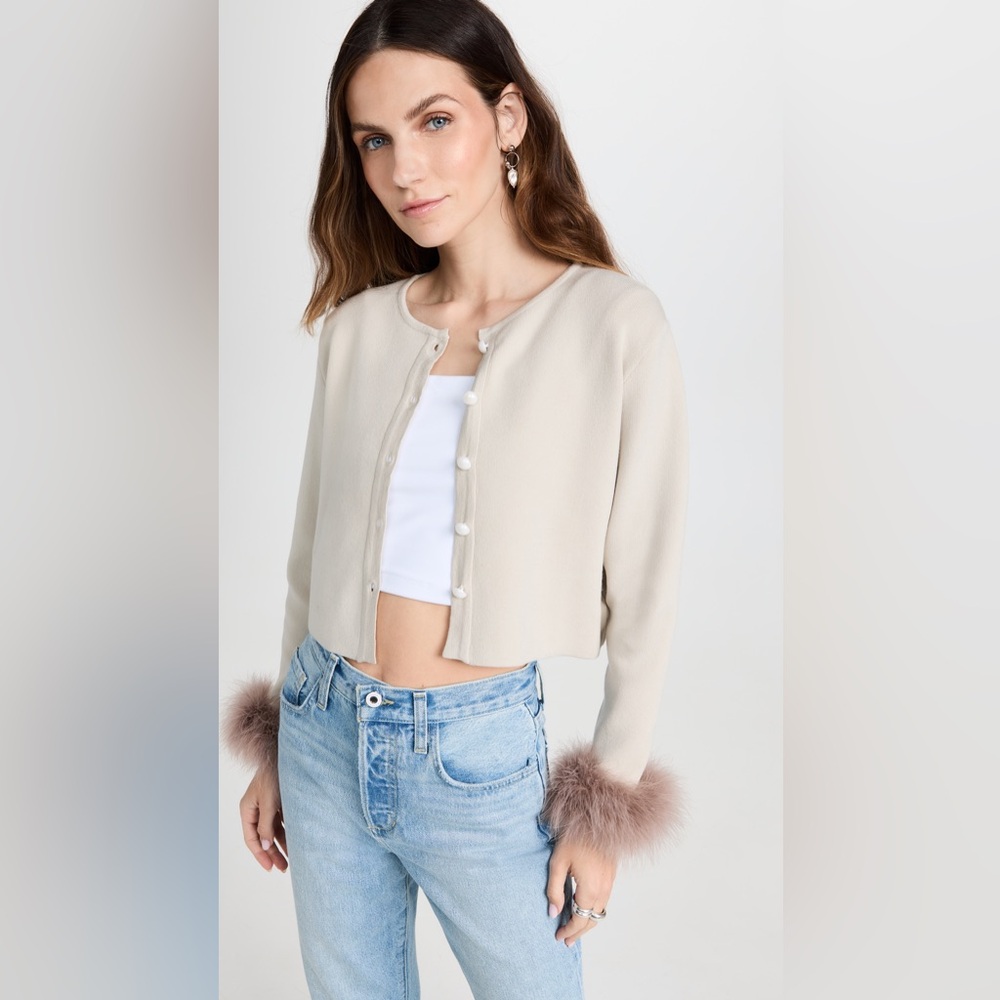 Sleeper Knitted Cardigan with Detachable Feathers in Beige